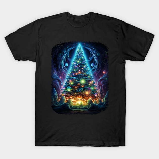 Fantastical Bright Christmas Tree T-Shirt by Obotan Mmienu